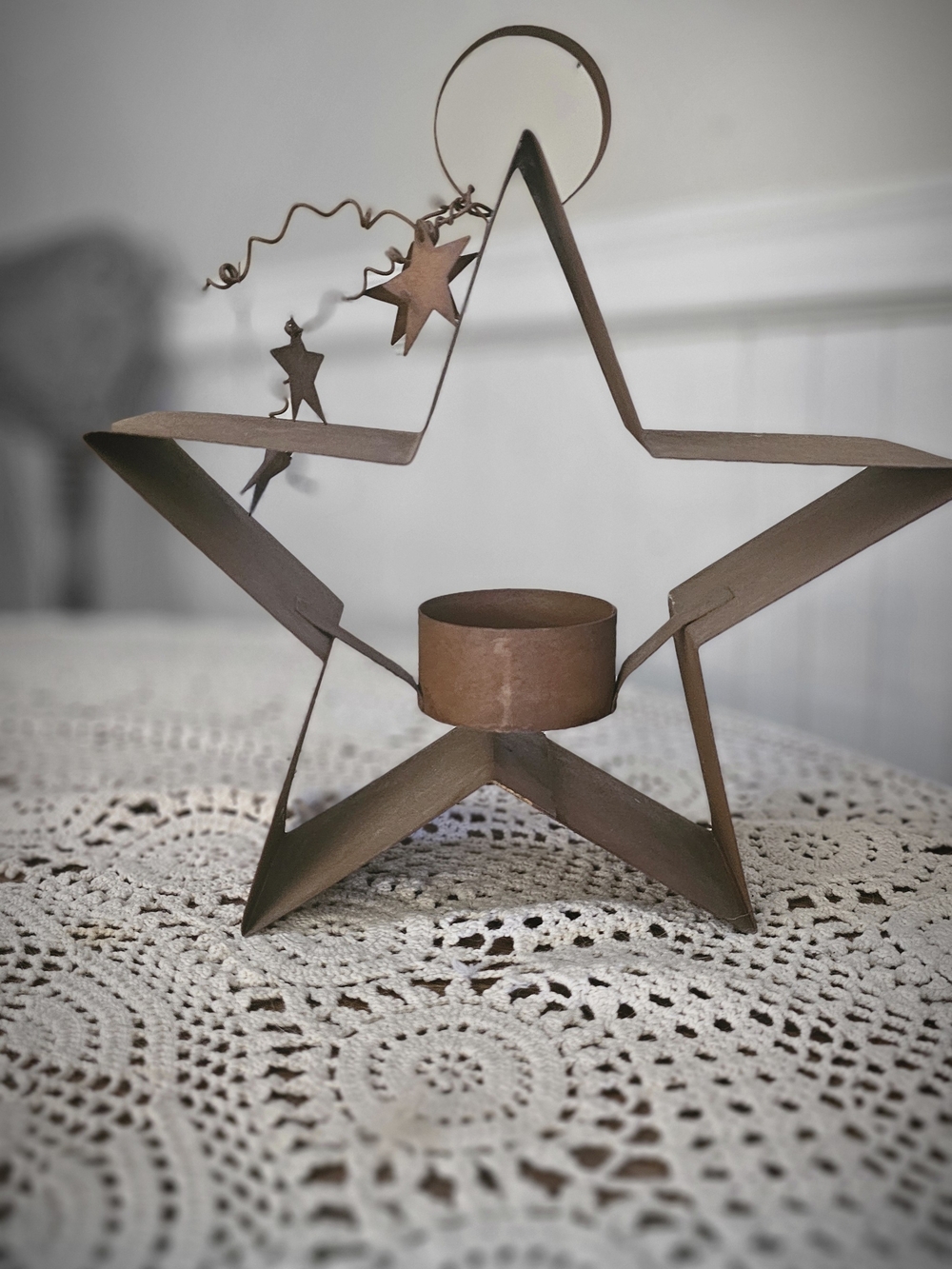 Rustic Metal Star Candle Holder - Brown
